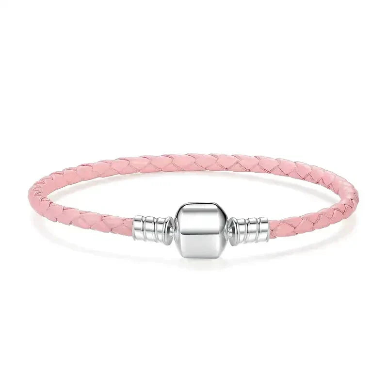 Ružový Kožený Náramok s Charms